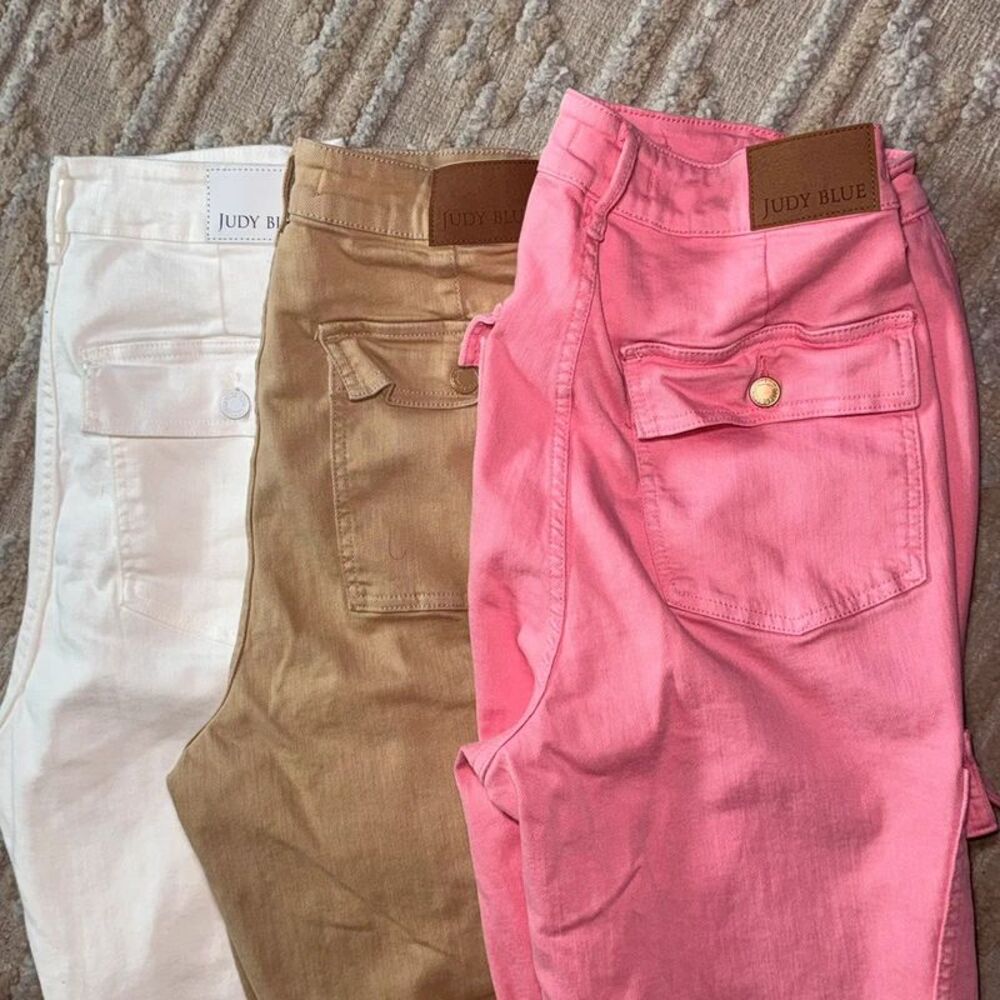 Judy Blue 18W Pants Lot of 3 Pink White Khaki Cargo Straight Leg